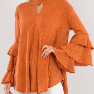 Triple Ruffle Bell Sleeve Sweater